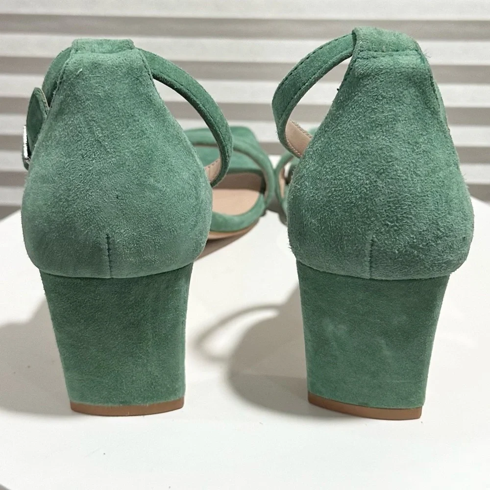 🌸27 EDIT NATURALIZER 🌸 Iriss Emerald Suede Ankle Strap Block Heels Size: 8 - Picture 9 of 11